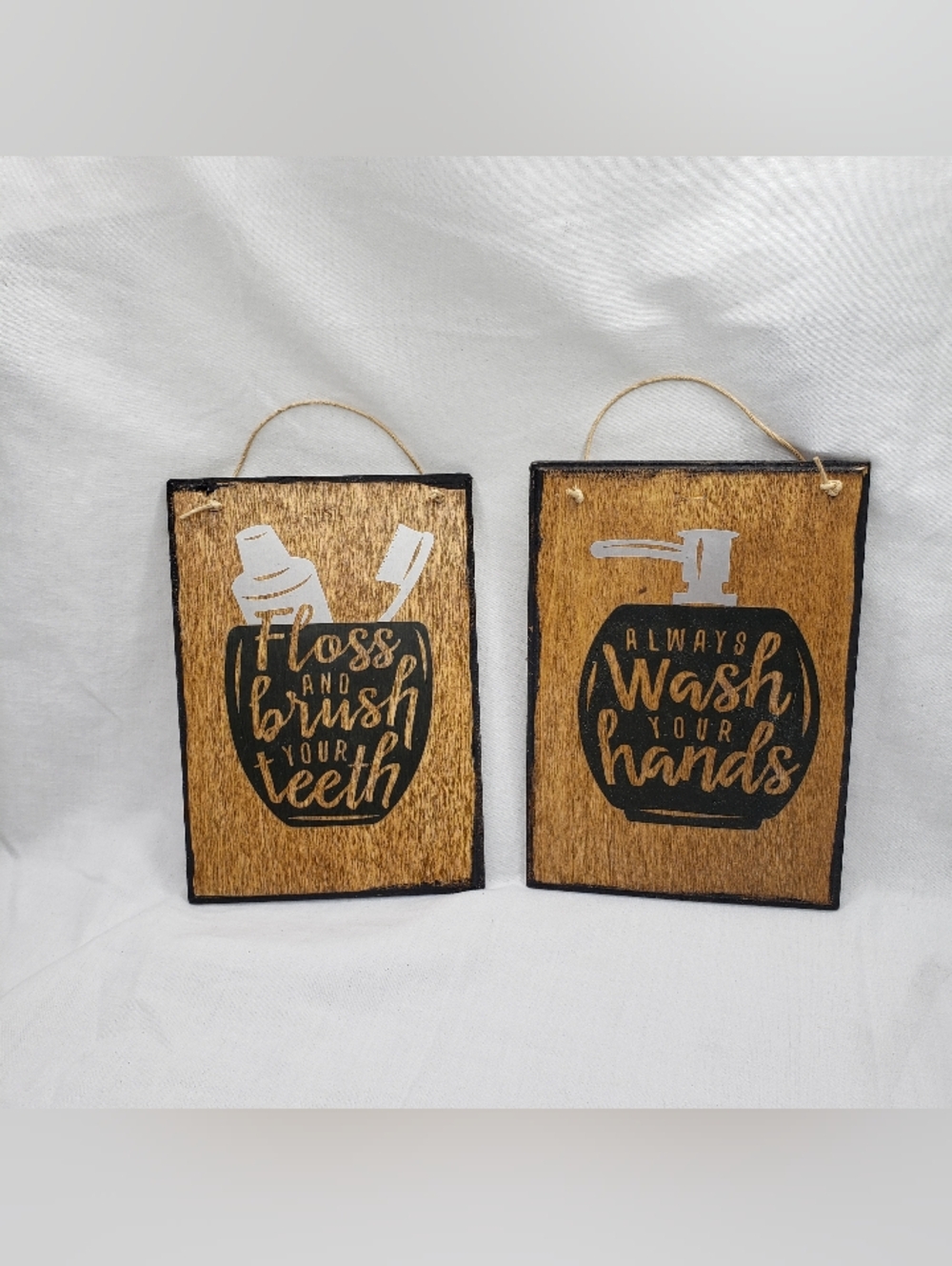 Bathroom Wood  Brush Teeth And Wash Hands Rustic Signs